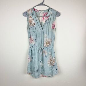 Aritzia Babaton Silk Bennett Tie-Waist Mini Dress - Light Blue Floral